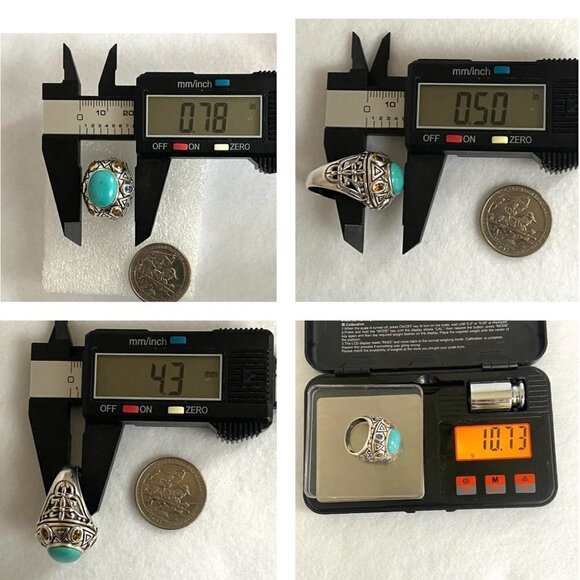 Sterling Silver 925 Thailand Turquoise Multi Gemstone Dome Statement Ring 7.75 - Picture 10 of 16